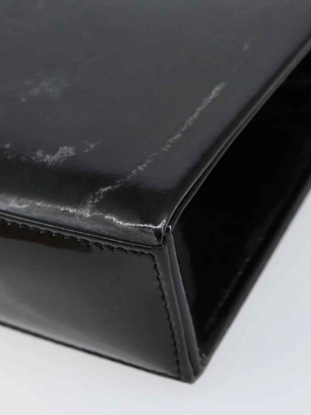 SAINT LAURENT Hand Bag Enamel Black Gold Auth - Picture 10 of 15